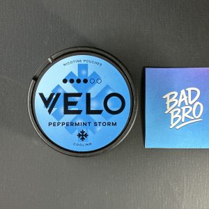 VELO Peppermint Storm 11mg slim nicotine pouches tin front peppermint freshness Canada